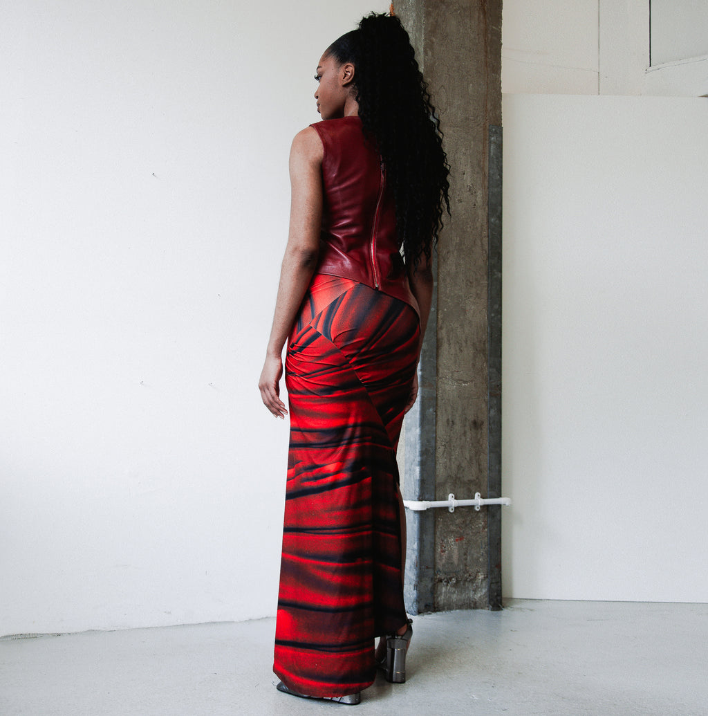 Dark Red Draped Leather Top