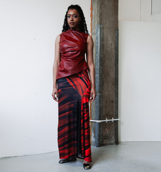 Dark Red Draped Leather Top
