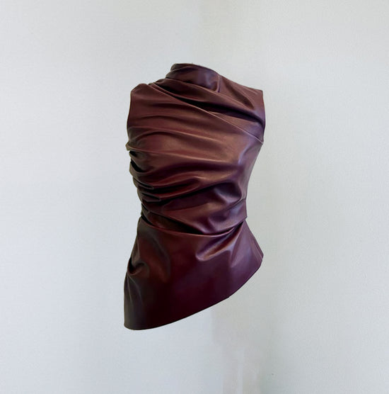 Oxblood Draped Leather Top